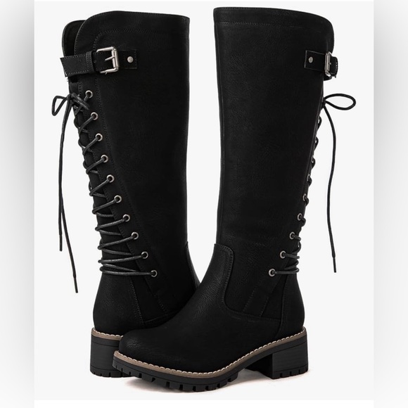 Global Win Shoes - NWOT Global Win Black Lace-Up Knee High Boots